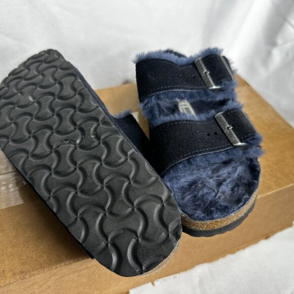 Birkenstock - Arizona Shearling Sandals in Blue Suede Slip-ons - EU Size 37 - Picture 5 of 7
